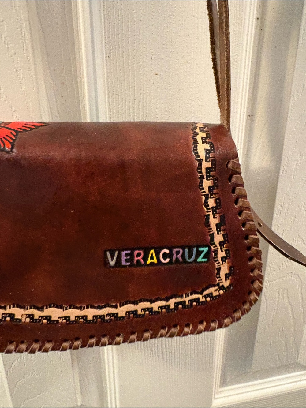 Brown Leather Crossbody Bag - Handcrafted Accent